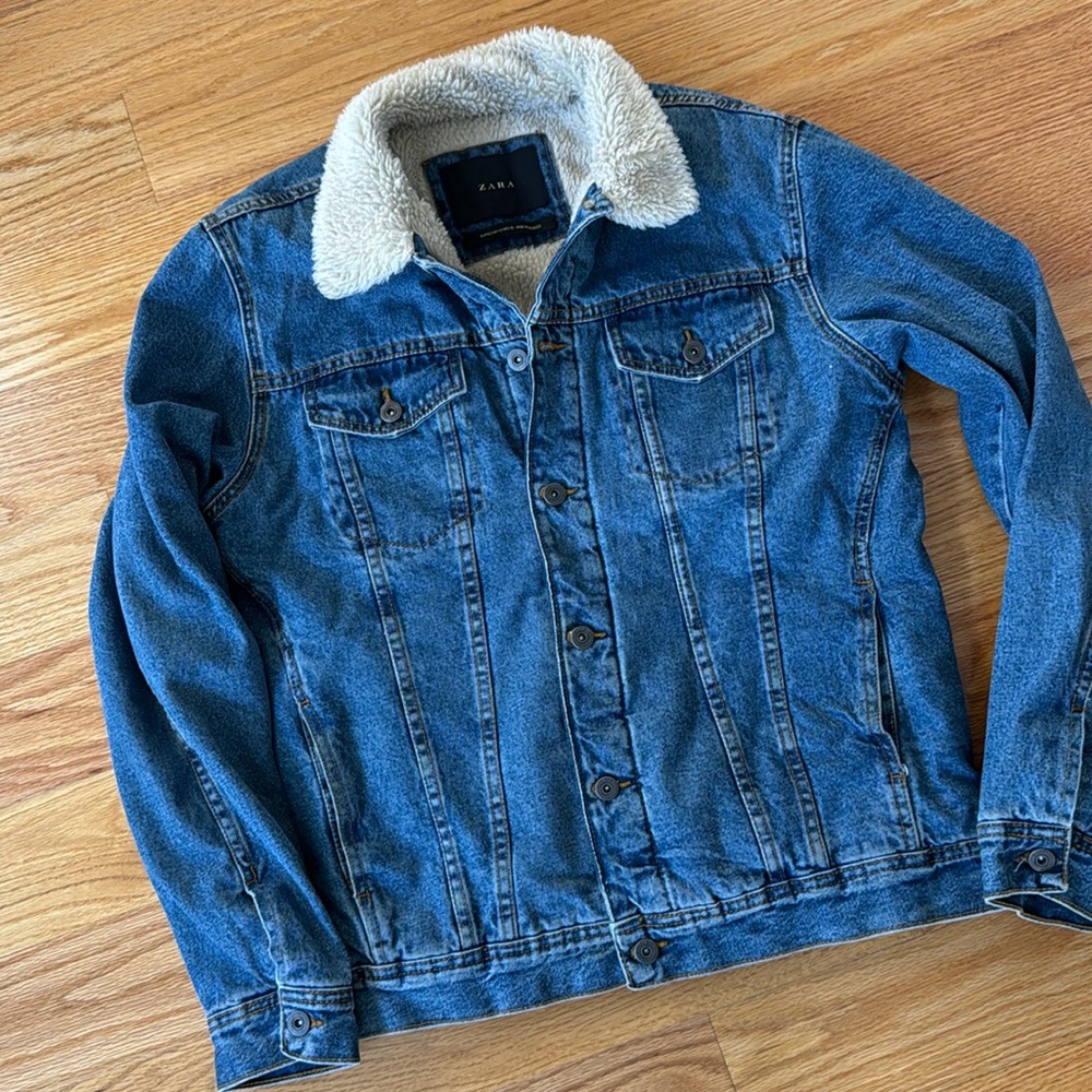 Sherpa Lined Denim Jean Jacket by Zara Man Blue Size Medium